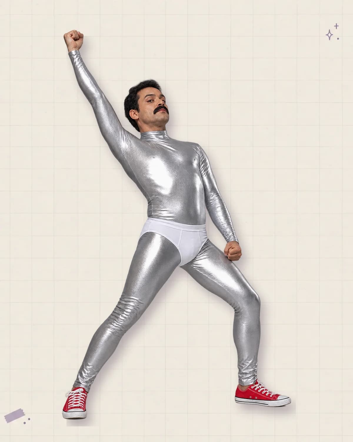 Composição editorial de Freddie Mercury prateado