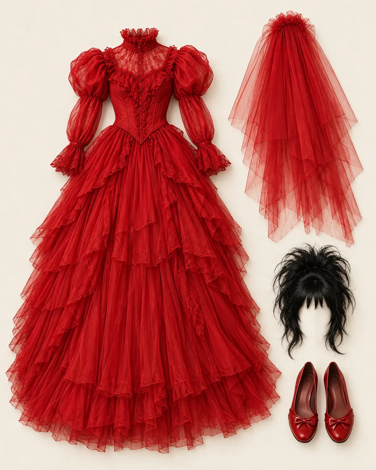 Peças montadas para Lydia Deetz — vestido vermelho